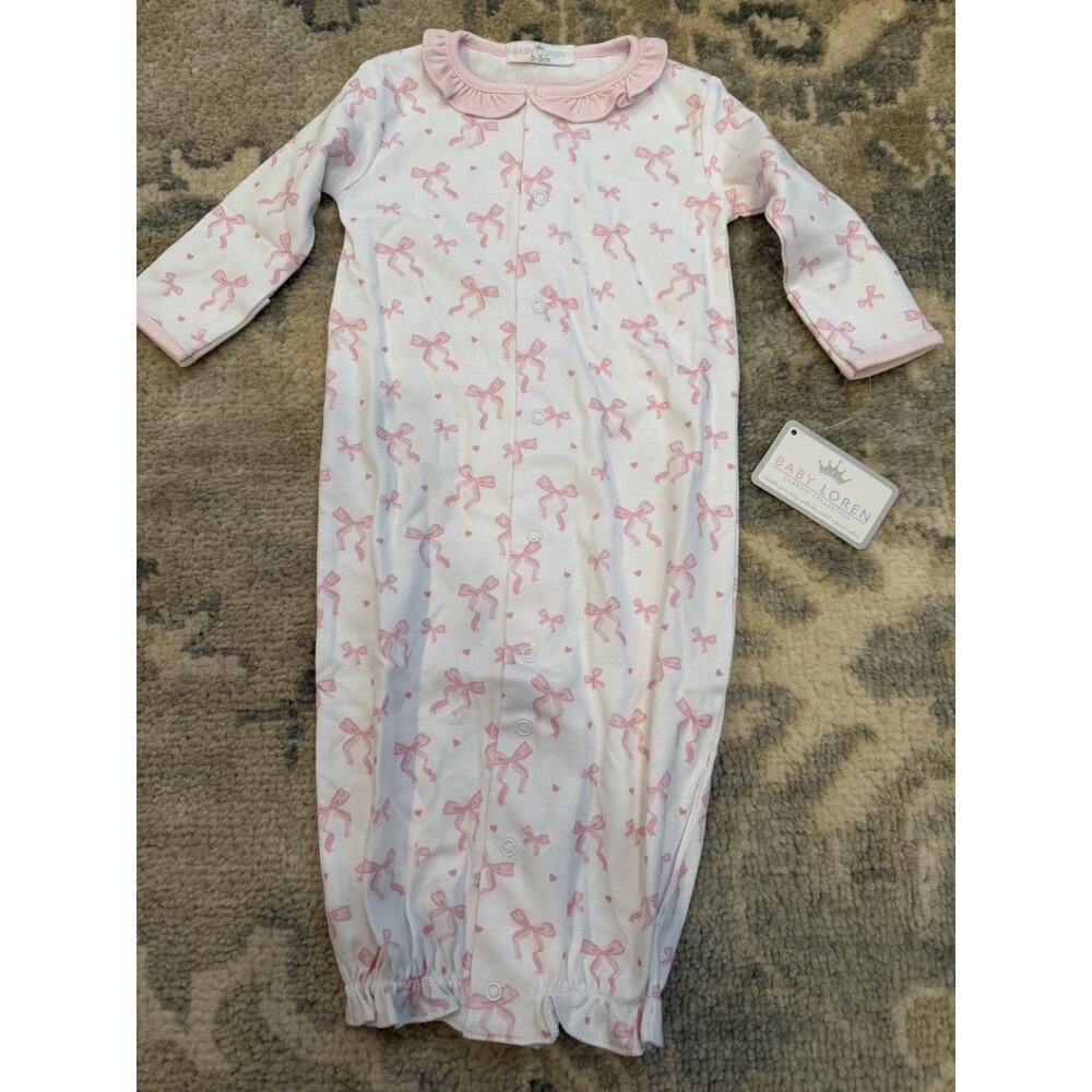 Baby Loren Pima Cotton Layette Newborn Gown Pink Bows Baby Girl 0-3 Months NWT